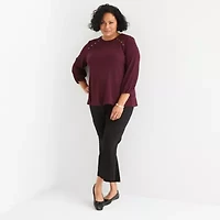 Liz Claiborne Womens Plus Crew Neck 3/4 Sleeve Blouse