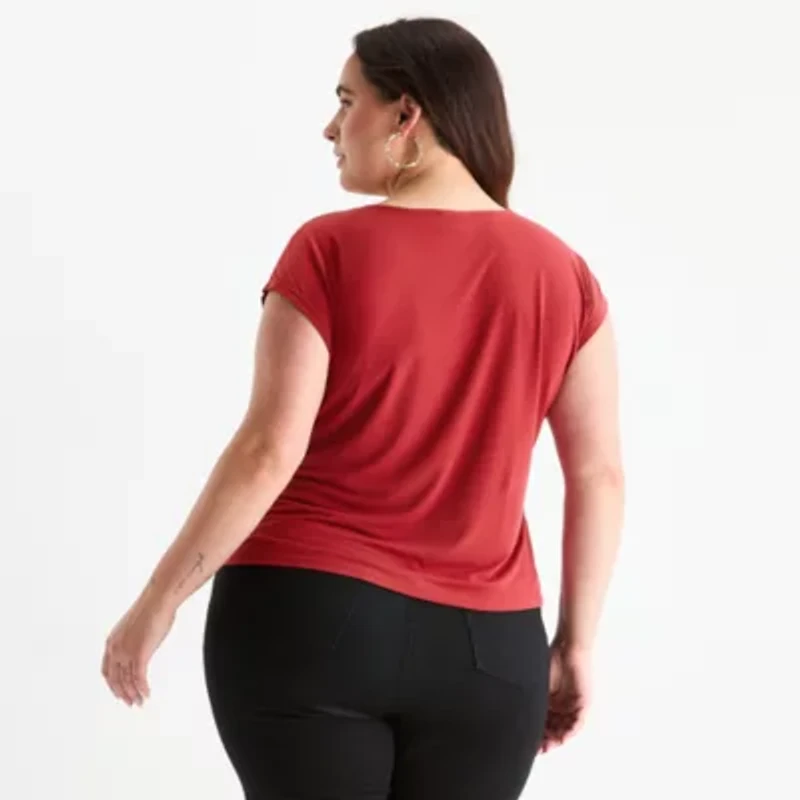 Bold Elements Womens Plus V Neck Short Sleeve Blouse