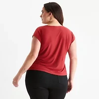 Bold Elements Womens Plus V Neck Short Sleeve Blouse