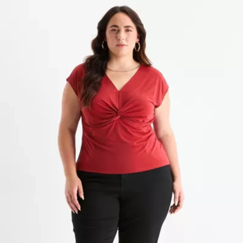 Bold Elements Womens Plus V Neck Short Sleeve Blouse