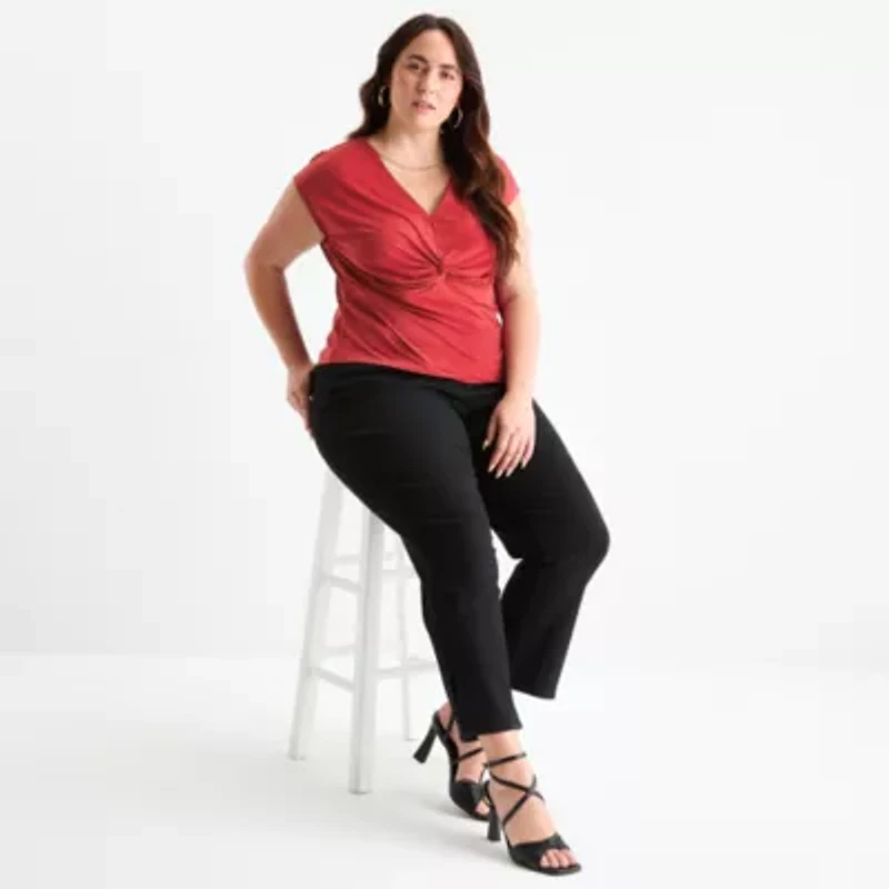 Bold Elements Womens Plus V Neck Short Sleeve Blouse