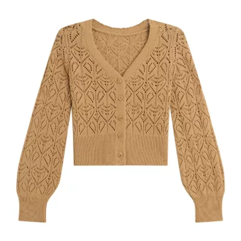 Byer California Little & Big Girls V Neck Long Sleeve Cardigan