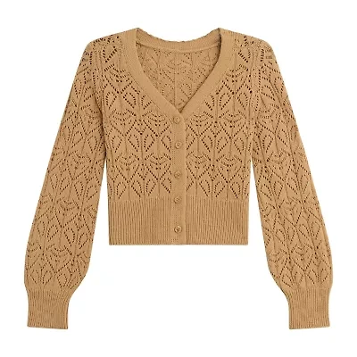 Byer California Little & Big Girls V Neck Long Sleeve Cardigan