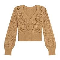 Byer California Little & Big Girls V Neck Long Sleeve Cardigan