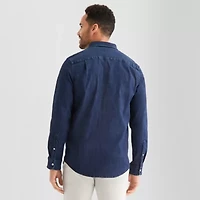 St. John's Bay Denim Mens Long Sleeve Cuffed Classic Fit Button-Down Shirt