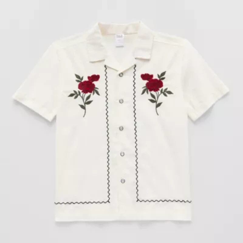 Hope & Wonder Boys Regular Fit Short Sleeve Embroidered Button-Down Shirt