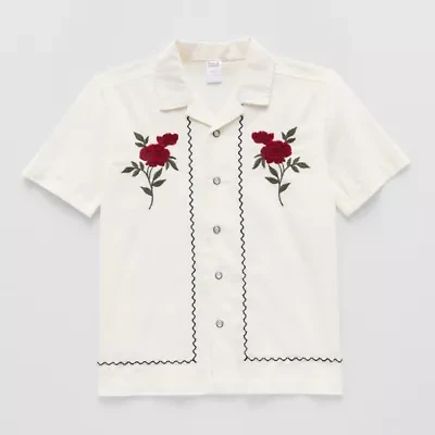 Hope & Wonder Boys Regular Fit Short Sleeve Embroidered Button-Down Shirt