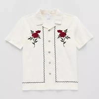 Hope & Wonder Boys Regular Fit Short Sleeve Embroidered Button-Down Shirt