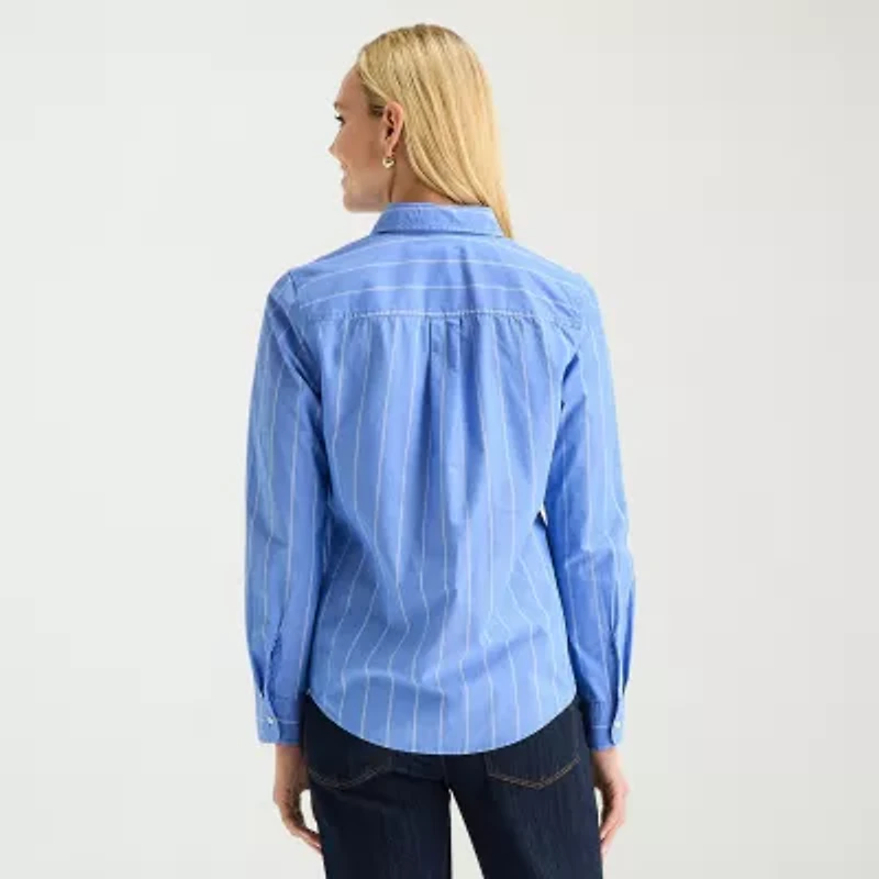 St. John's Bay Womens Tall Cuffed Long Sleeve Regular Fit Button-Down Shirt