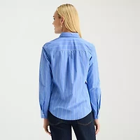 St. John's Bay Womens Tall Cuffed Long Sleeve Regular Fit Button-Down Shirt