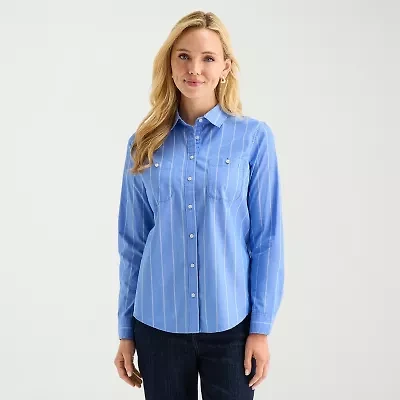 St. John's Bay Womens Tall Cuffed Long Sleeve Regular Fit Button-Down Shirt