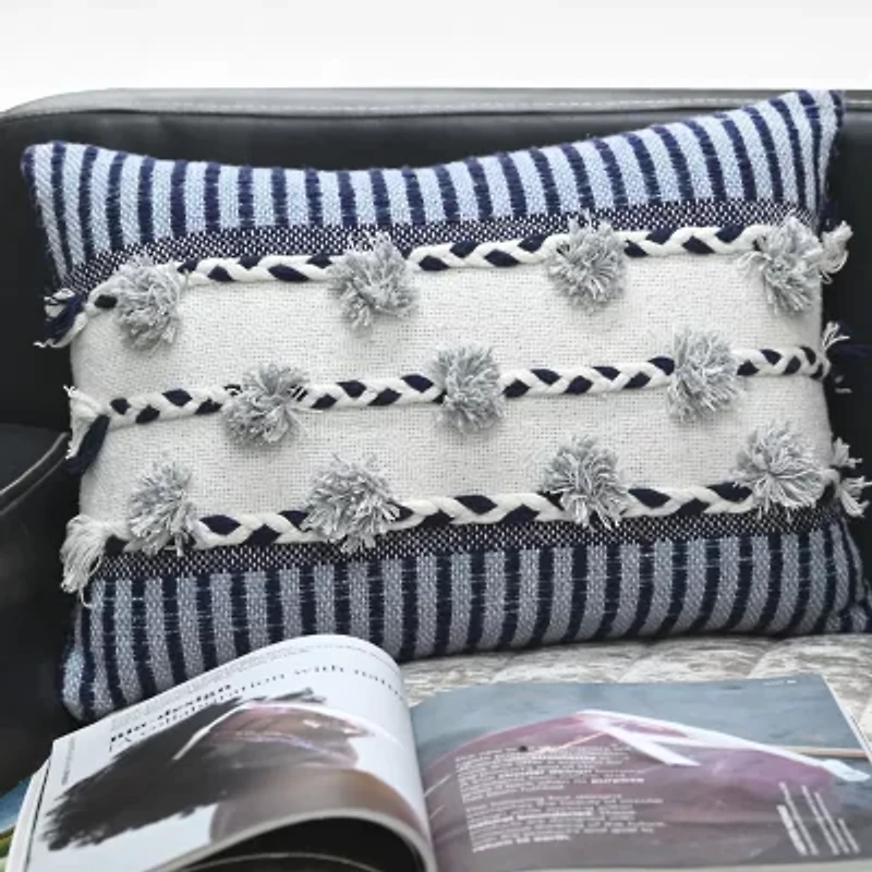 Vibhsa Braid Tassels Rectangular Throw Pillow