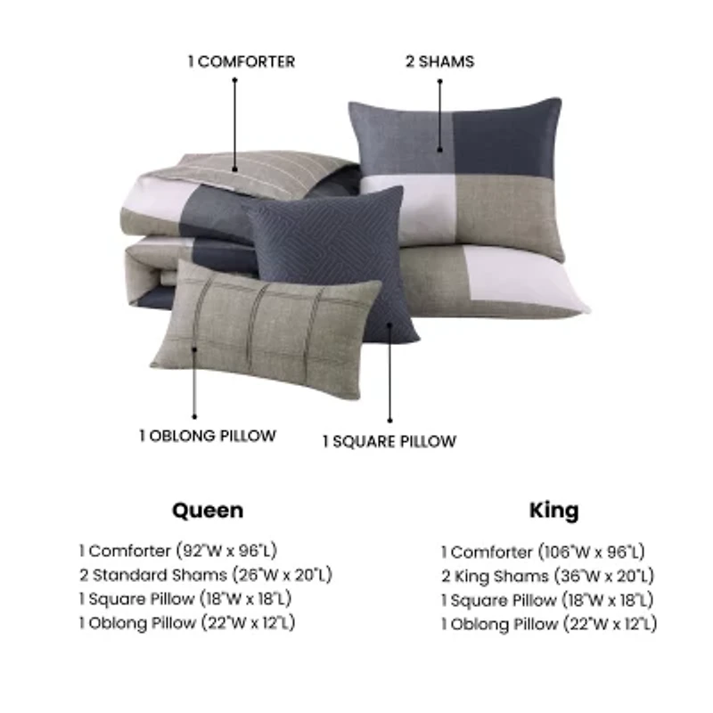 Bebejan Checkered Navy Tan 5-pc. Midweight Reversible Comforter Set