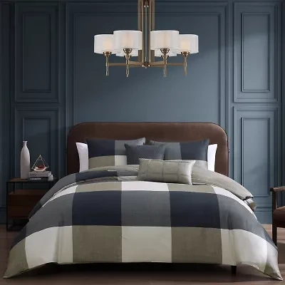Bebejan Checkered Navy Tan 5-pc. Midweight Reversible Comforter Set