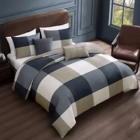 Bebejan Checkered Navy Tan 5-pc. Midweight Reversible Comforter Set
