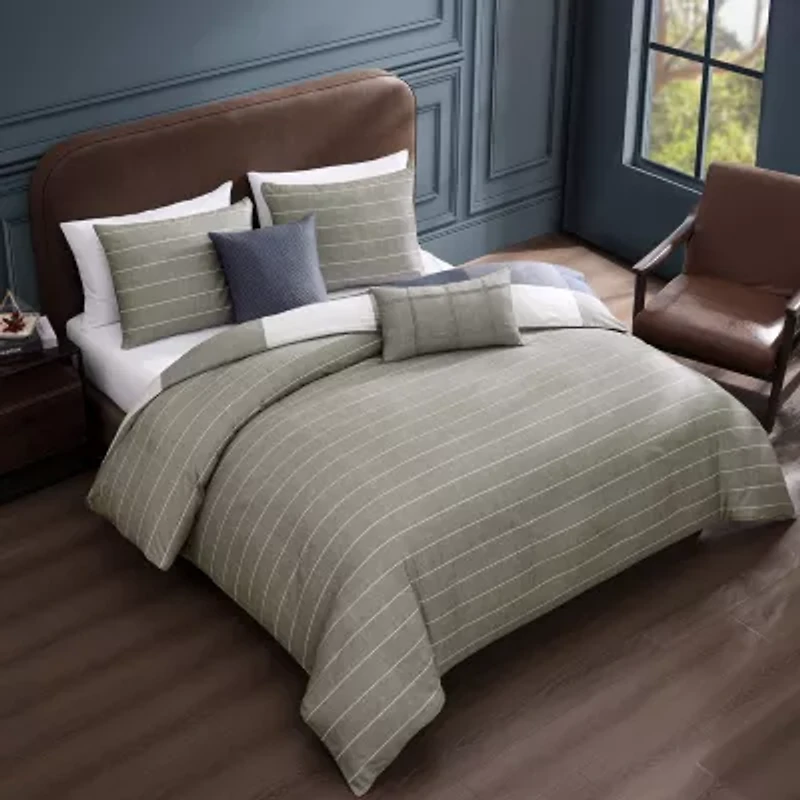 Bebejan Checkered Navy Tan 5-pc. Midweight Reversible Comforter Set