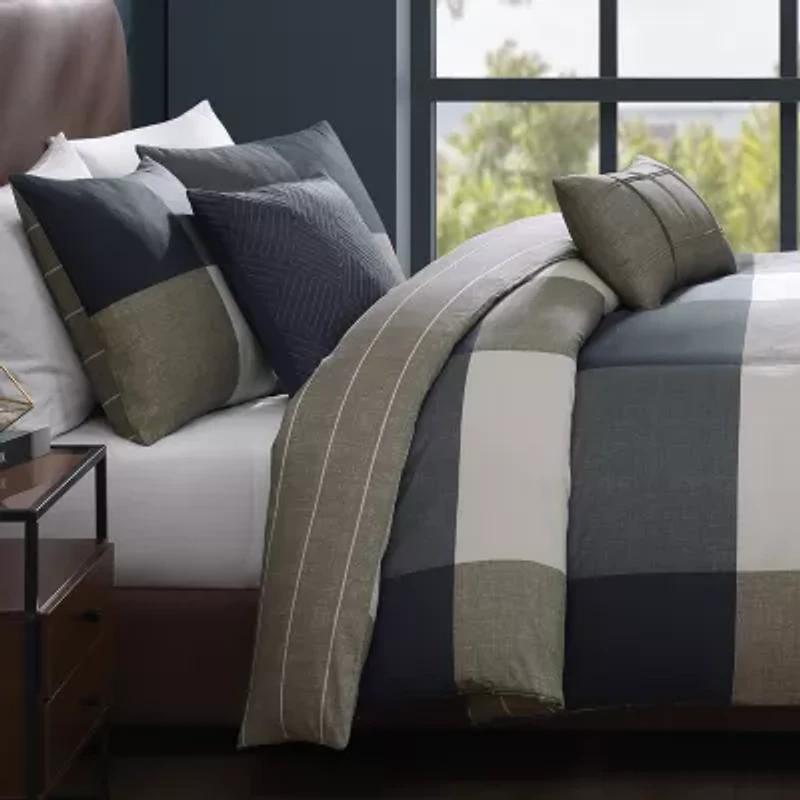 Bebejan Checkered Navy Tan 5-pc. Midweight Reversible Comforter Set