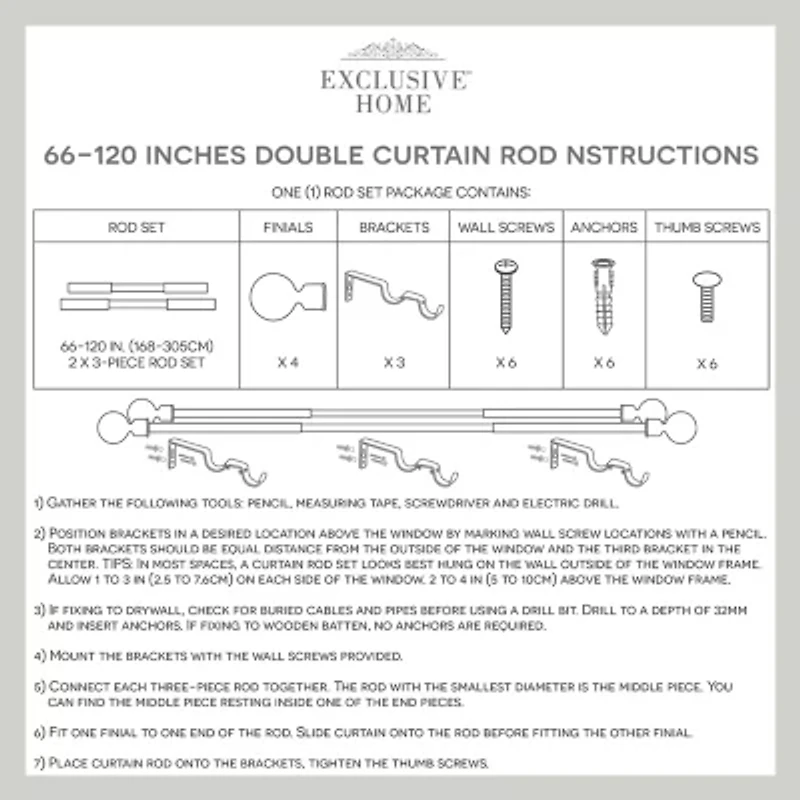 Exclusive Home Curtains Crystal Ball/Topper Double Curtain Rod