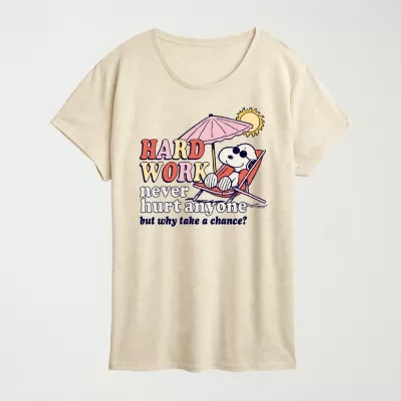 Womens Crew Neck Short Sleeve Regular Fit Peanuts Snoopy Graphic T-Shirt