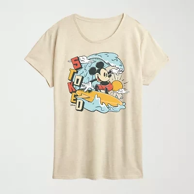 Womens Crew Neck Short Sleeve Regular Fit Mickey Mouse Graphic T-Shirt