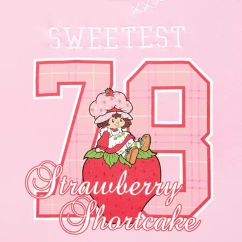 Strawberry Shortcake Crew Fleece Womens Juniors Neck Long Sleeve Embroidered Sweatshirt