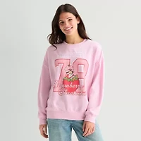 Strawberry Shortcake Crew Fleece Womens Juniors Neck Long Sleeve Embroidered Sweatshirt
