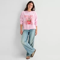 Strawberry Shortcake Crew Fleece Womens Juniors Neck Long Sleeve Embroidered Sweatshirt