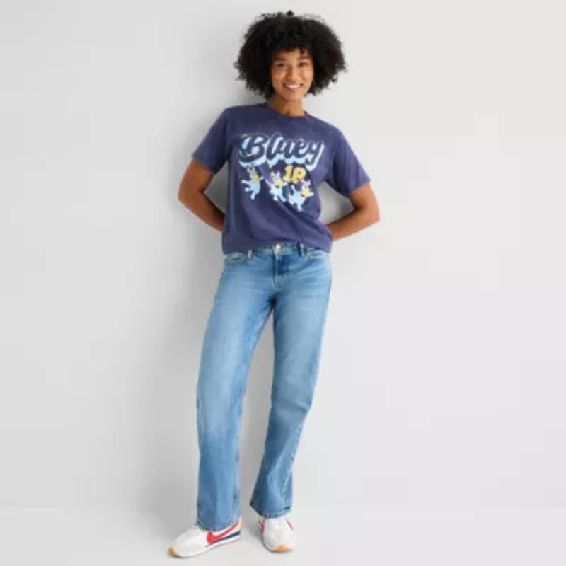 Bluey Boyfriend Tee Womens Juniors Crew Neck Short Sleeve Loose Fit Graphic T-Shirt