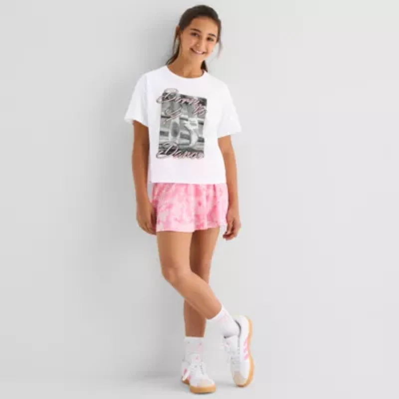 Xersion Little & Big Kid Girls Crew Neck Short Sleeve Relaxed Fit Graphic T-Shirt