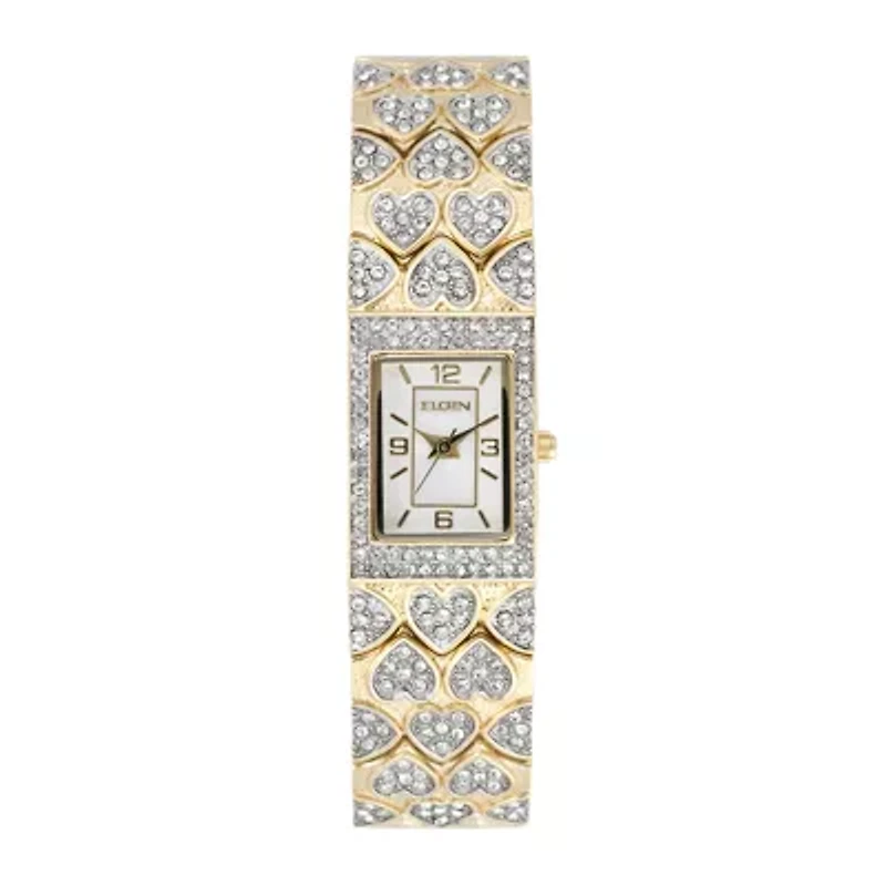 Elgin® Womens Crystal Hearts Rectangular Bracelet Watch