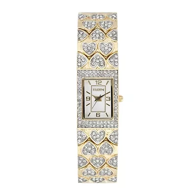 Elgin® Womens Crystal Hearts Rectangular Bracelet Watch