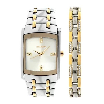 Elgin® Mens Two-Tone Crystal Watch and Bracelet