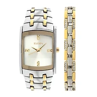 Elgin® Mens Two-Tone Crystal Watch and Bracelet