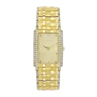 Elgin® Mens Gold-Tone & Crystal-Accent Rectangular Watch