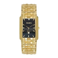 Elgin® Mens Gold-Tone & Diamond-Accent Rectangular Watch
