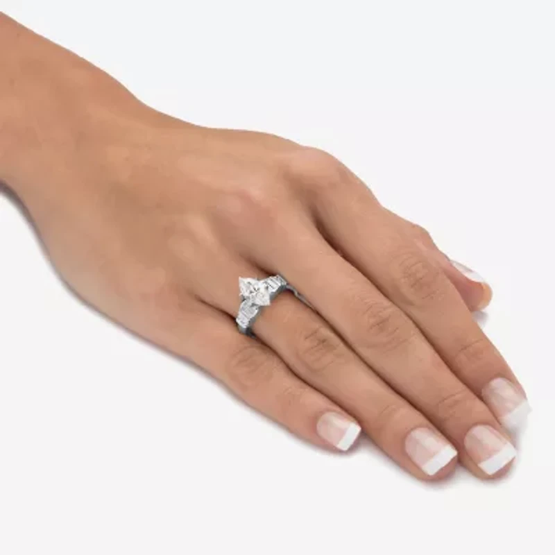 Diamonart Womens 2 3/4 CT. T.W. Cubic Zirconia Platinum Over Silver Engagement Ring