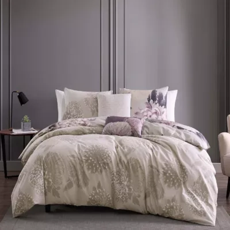 Dahlia Purple 100% Cotton Sateen 5 Piece Reversible Comforter Set