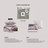 Dahlia Purple 100% Cotton Sateen 5 Piece Reversible Comforter Set