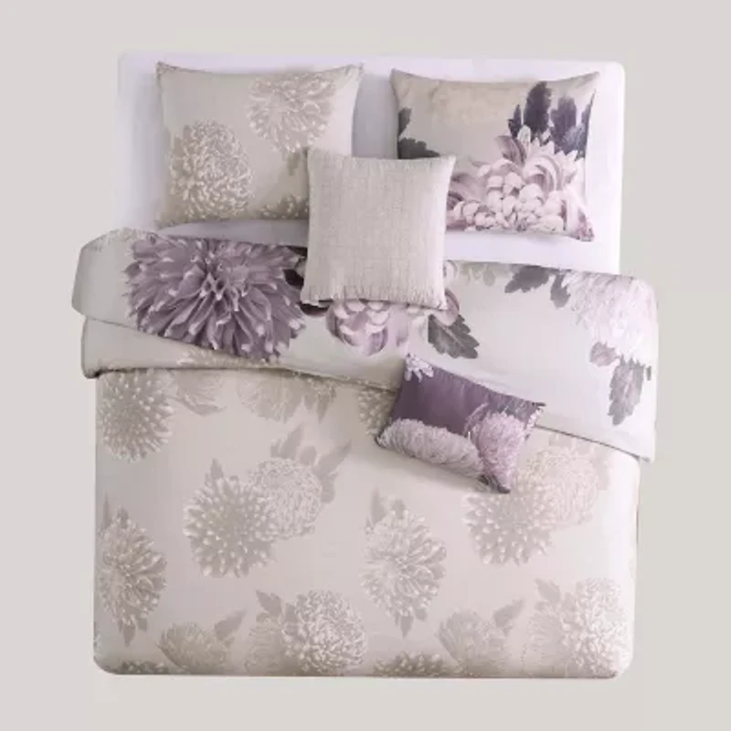 Dahlia Purple 100% Cotton Sateen 5 Piece Reversible Comforter Set