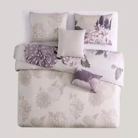 Dahlia Purple 100% Cotton Sateen 5 Piece Reversible Comforter Set