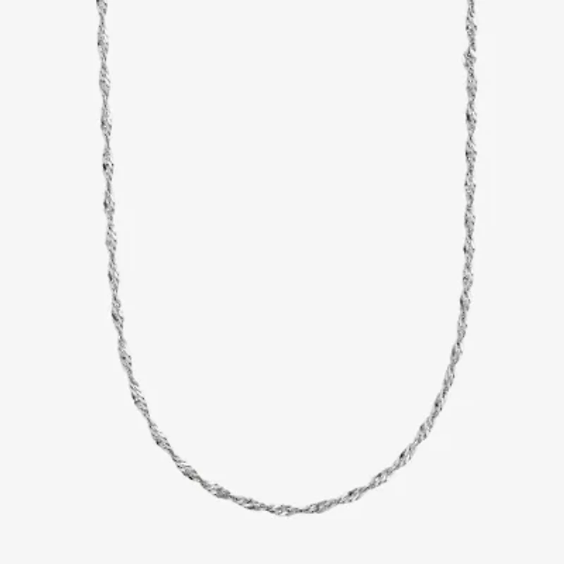 14K White Gold 18 - 24 Inch Solid Singapore Chain Necklace