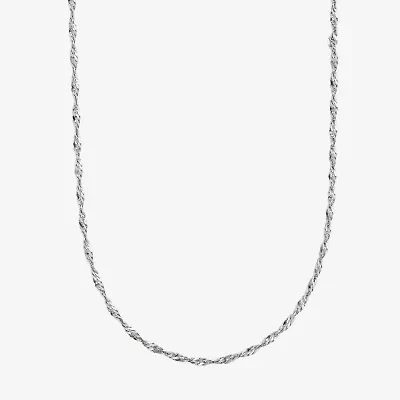 14K White Gold 18 - 24 Inch Solid Singapore Chain Necklace