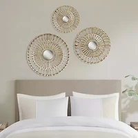 Madison Park Ella Round Natural Fiber And Mirror 3-pc. Wall Art Set