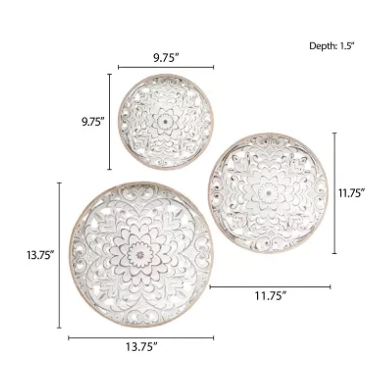 Madison Park Medallion White Floral Carved Wood 3-pc. Framed Wall Art Set