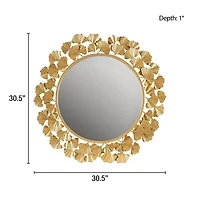 Martha Stewart Eden Textured Gold Foil Ginkgo Wall Mount Round Decorative Mirror