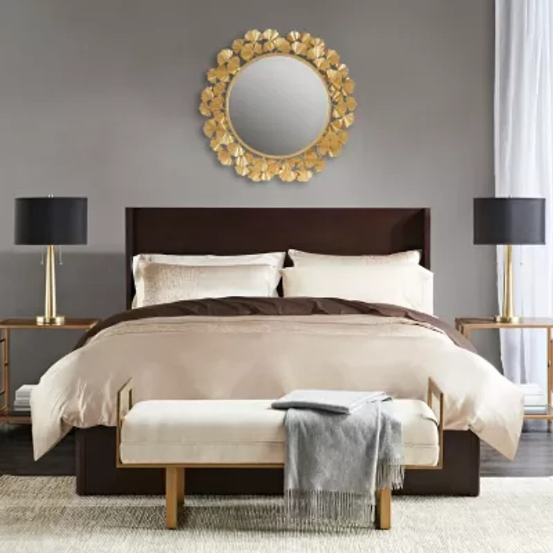 Martha Stewart Eden Textured Gold Foil Ginkgo Wall Mount Round Decorative Mirror
