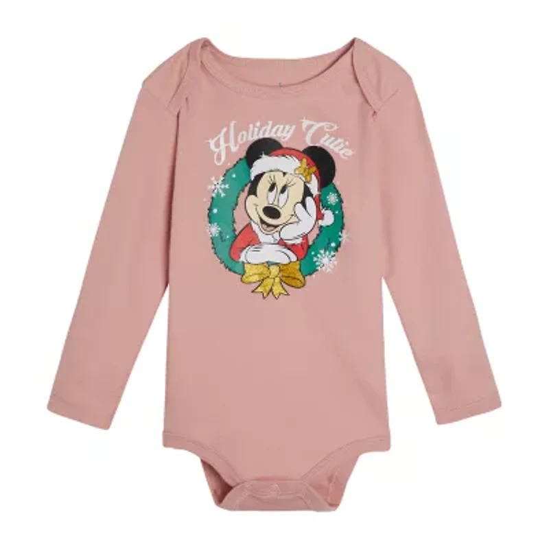 Disney Baby Girls Minnie Mouse Crew Neck Long Sleeve Bodysuit