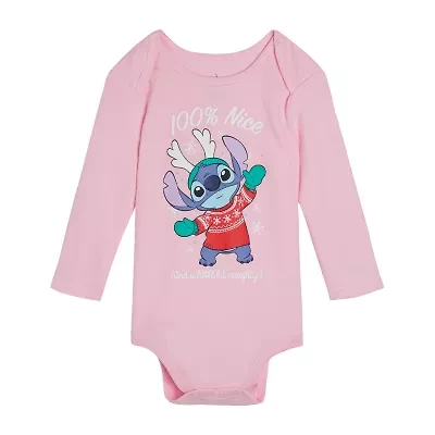 Disney Collection Baby Girls Lilo & Stitch Crew Neck Long Sleeve Bodysuit