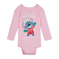 Disney Collection Baby Girls Lilo & Stitch Crew Neck Long Sleeve Bodysuit
