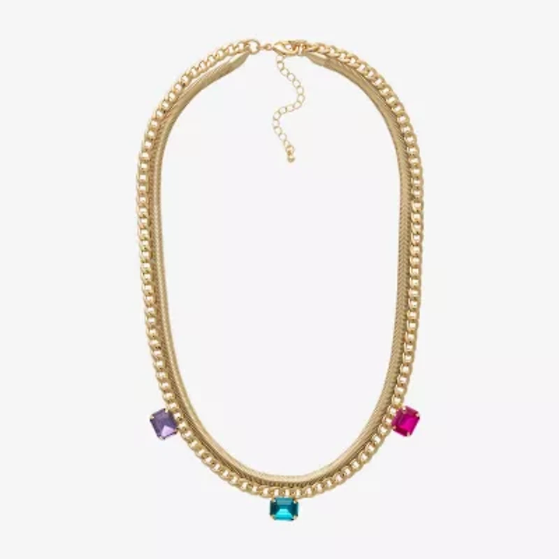 Bijoux Bar Gold Tone Womens Multi Color Glass 17 1/2 Inch Strand Necklace